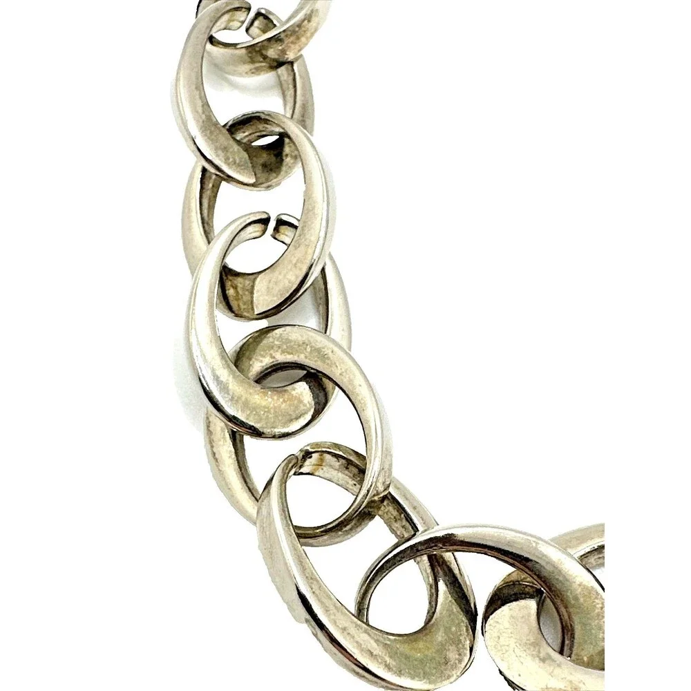Vintage ALFANI Necklace Heavy Silver Tone Oval Link Multi Strand Chain 16